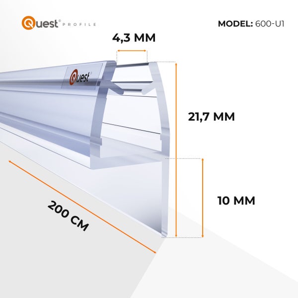 Quest Profile Duschdichtung Modell 600-U1 mit 200 Zentimeter Länge, 21,7 Millimeter Gesamthöhe und 4,3 Millimeter Klemmbreite