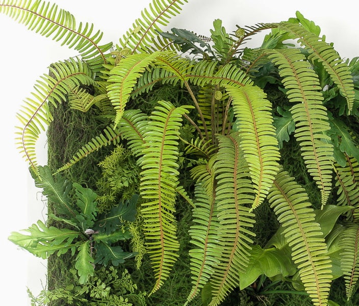 Künstliche Palmblätter mit detaillierten Wedeln und Stielen für die Dekoration.