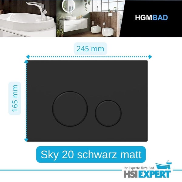 Sky 20 Spültaste in Schwarz Matt mit den Maßen 245 mm x 165 mm