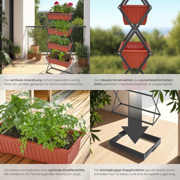 Vertikalbeet tectake  52 x 21 x 127 cm mit 4 Pflanzkästen braun