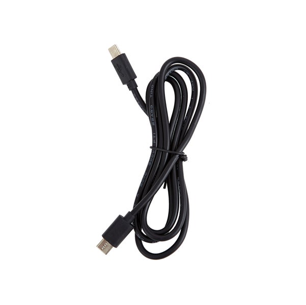 Schwarzes USB-C Kabel, aufgewickelt.