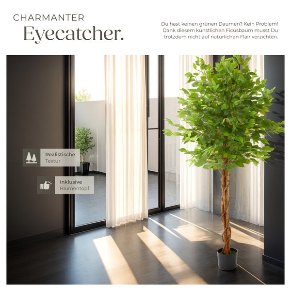 Künstlicher Ficusbaum tectake Fida stabiler Kunststoff-Blumentopf verschiedene Größen grün