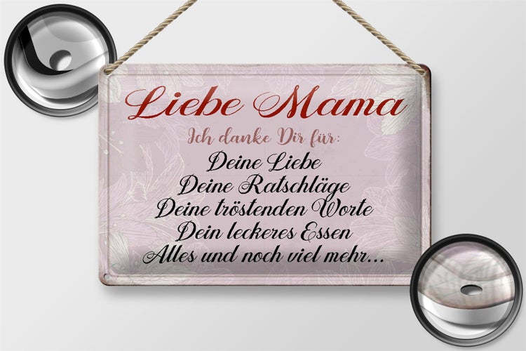Blechschild Spruch 30x20cm liebe Mama ich danke dir Liebe