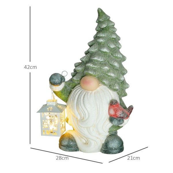 HOMCOM Weihnachtsdeko Figur, Weihnachtsmann mit Weihnachtsbaum-Mütze und Laterne, 42 cm Weihnachtsfigur mit LED-Licht, Dekofigur zu Weihnachten, für In- und Outdoor