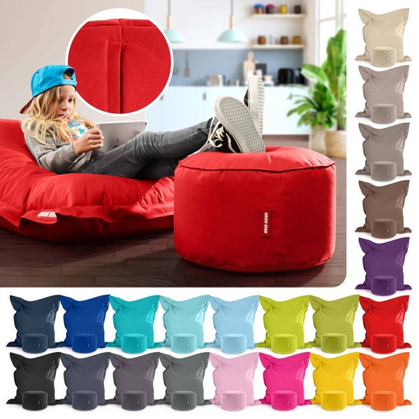 Green Bean 2er Set XXL Sitzsack inkl. Pouf fertig befüllt mit EPS-Perlen - Riesensitzsack 140x180 Lounge Sitz-Kissen Bean-Bag Chair  - Rot