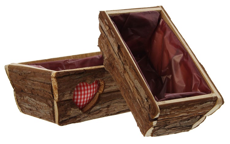 FRANK FLECHTWAREN | Pflanzkasten Rinde, 2er Set, HOLZ, 24 x 13 x 10 cm, 30 x 18 x 12 cm
