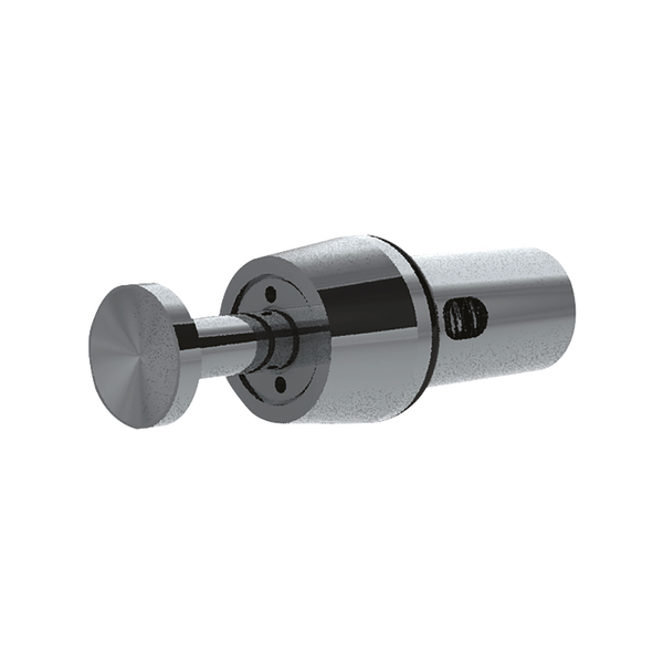 Punkthalter aus Metall für Glasböden oder Schilder, zylindrische Form mit flachem Rundkopf.