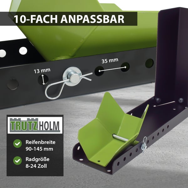 Motorradwippe Stahl 10-fach verstellbar Radgröße 8-24 Zoll Reifenbreite bis 145 mm schwarz/grün