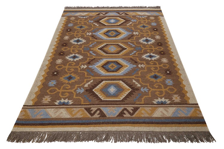 Kelim Teppich Braun aus Wolle Valere Green Looop 300x400 cm
