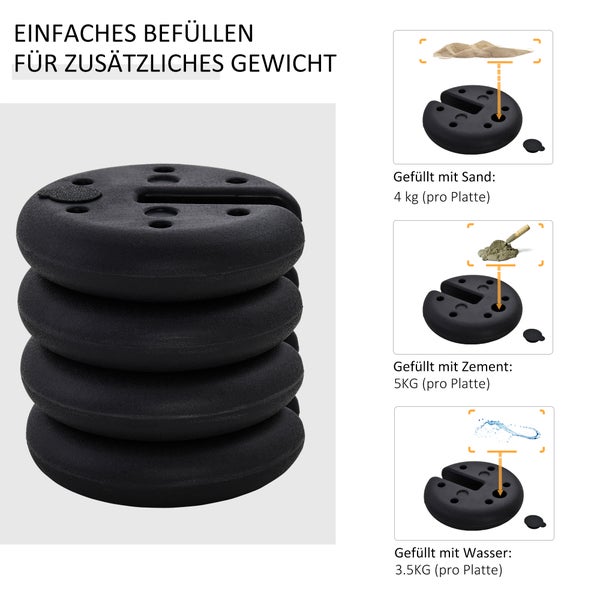 Outsunny 4 Stk. Pavillon Standfuß Gewicht Partyzelt Pavillongewicht befüllbar bis 5 kg HDPE-Kunststoff Schwarz Ø25 x 6 cm