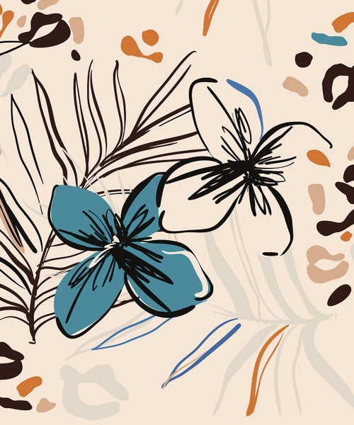 Illustration mit Blumen- und Blattmotiven.