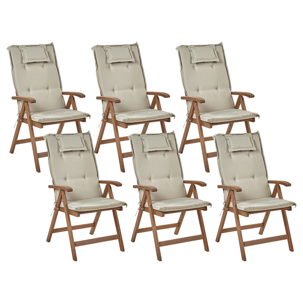 Set mit 6 Stühlen und Sitzkissen AMANTEA Akazienholz Taupe