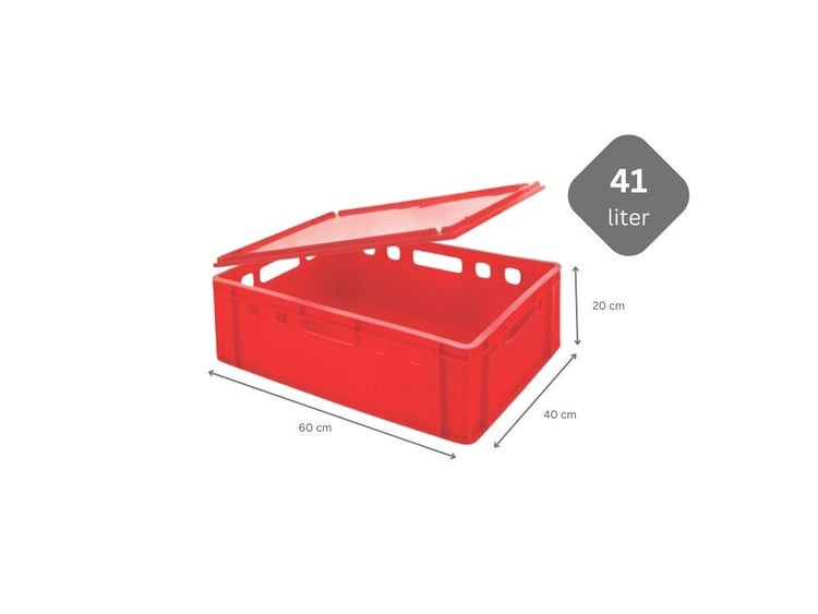 PROREGAL SuperSparSet 5x Eurobehälter Fleischerkasten E2 mit Auflagedeckel HxBxT 20 x 40 x 60 cm 41 Liter Rot Fleischerkiste Fleischkiste