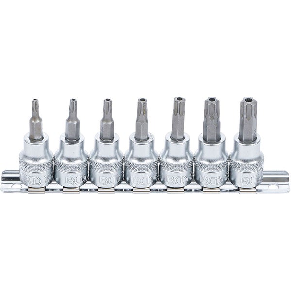 BGS Bit-Einsatz-Satz Antrieb Innenvierkant 10 mm (3/8) T-Profil (für Torx) mit Bohrung T15 - T50 7tlg. - 9341