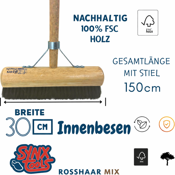 Innenbesen mit Holzstiel, 150 cm Gesamtlänge und 30 cm Breite