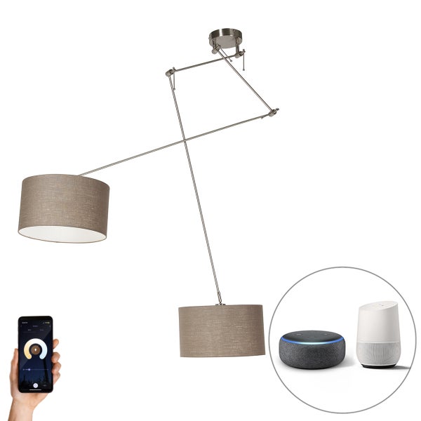 Smarte Hängelampe aus Stahl mit Schirm 35 cm taupe inkl. 2 Wifi A60 - Blitz