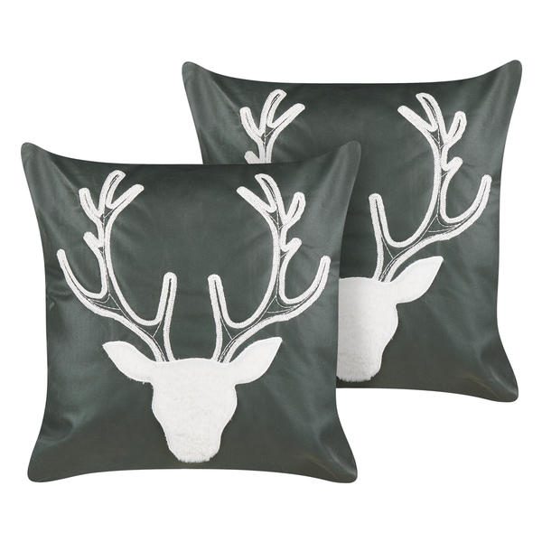 Dekokissen 2er Set BICOCCA Samtstoff 45 x 45 cm Dunkelgrün Weihnachtsmotiv