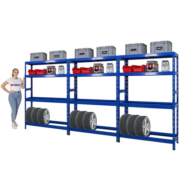 PROREGAL Mega Deal 3x Reifenregal Tiger HxBxT 180x120x40 cm bis zu 12 Reifen auf 2 Ebenen mit 2 Fachboden Blau Reifenständer