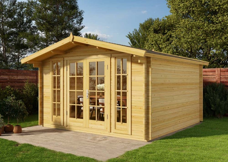 Alpholz Gartenhaus Westerwald-44 Gartenhaus aus Holz in Pinie, Holzhaus mit 44 mm Wandstärke, Blockbohlenhaus mit Montagematerial imprägniert 3,8x3,8m