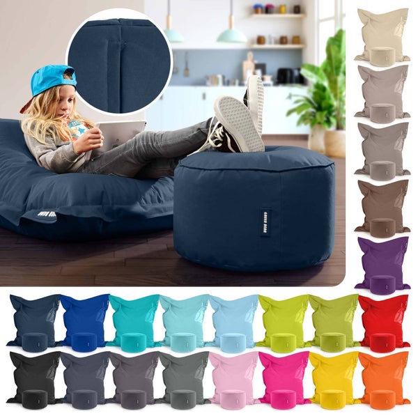 Green Bean 2er Set XXL Sitzsack inkl. Pouf fertig befüllt mit EPS-Perlen - Riesensitzsack 140x180 Lounge Sitz-Kissen Bean-Bag Chair  - Dunkelblau