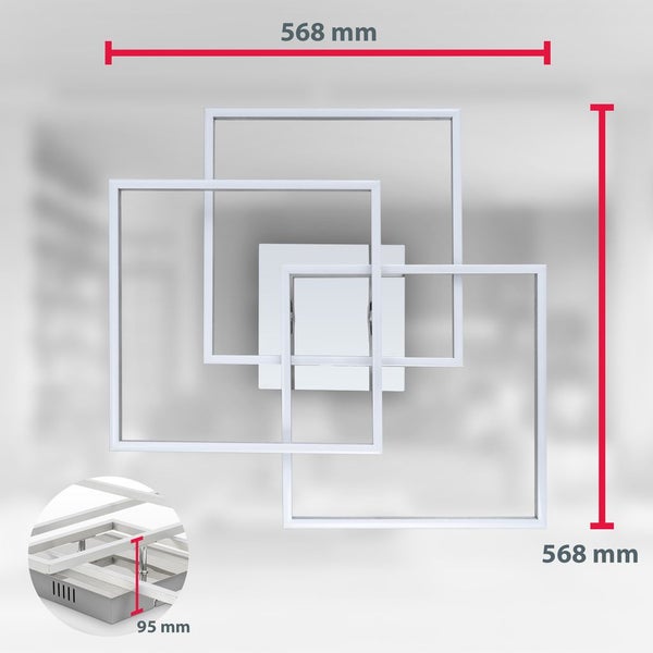 Deckenlampe 57x57 cm - 40W, 4000lm, LED, warmweiß, silberfarbig