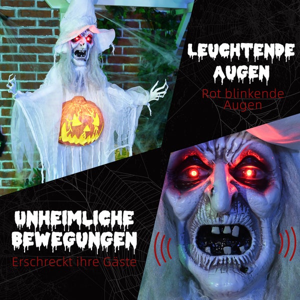 HOMCOM Halloween Dekoration, 60L x 18B x 183H cm, Polyester, PE, Stahl, Weiß