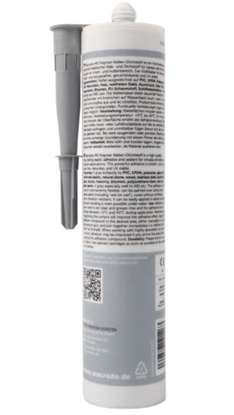 Wacredo MS Polymer Kleber und Dichtstoff Kartusche für den Innen- und Außenbereich mit beiliegender Dosierdüse.