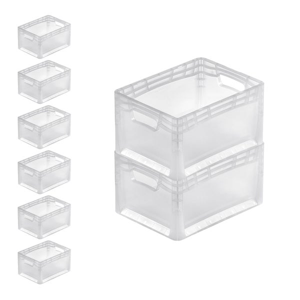 PROREGAL SuperSparSet 8x Transparenter Eurobehälter LightLine mit Offenem Griff und Auflagedeckel HxBxT 22 x 30 x 40 cm 24 Liter Eurobox