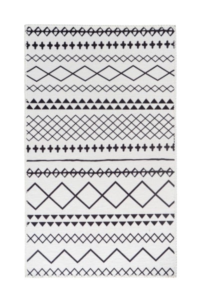 Flachflor Teppich Ethereaque Weiß / Schwarz Ethno-Design 120 x 180 cm