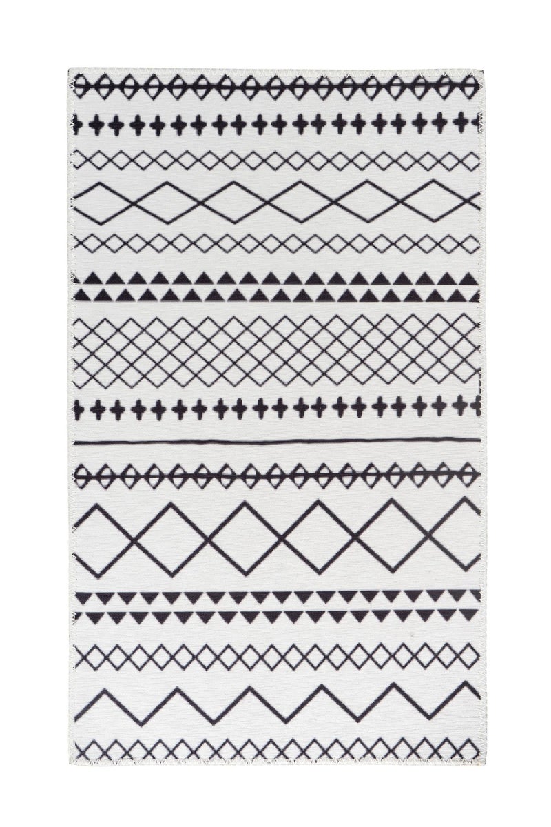 Flachflor Teppich Ethereaque Weiß / Schwarz Ethno-Design 80 x 150 cm