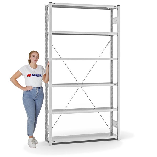 PROREGAL Fachbodenregal Stecksystem T-Profil Light-Duty Grundregal HxBxT 250 x 130 x 30 cm 6 Ebenen Fachlast 175 kg Einseitig Nutzbar Lichtgrau