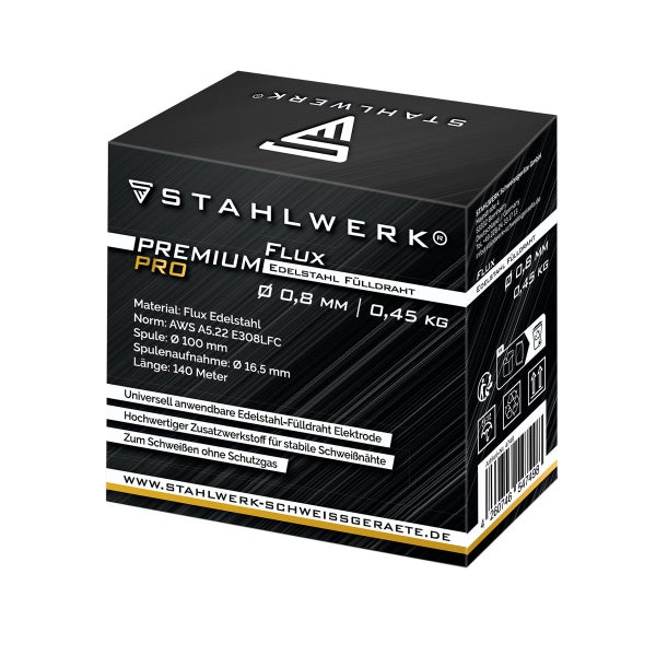 STAHLWERK Fülldraht FLUX Edelstahl E308LFC 0,8 mm 0,45 kg Drahtrolle Drahtspule