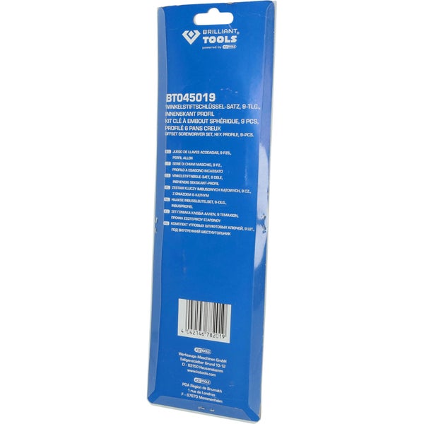 BRILLIANT TOOLS Winkelstiftschlüssel-Satz 9tlg. Innensechskant-Profil lang - BT045019