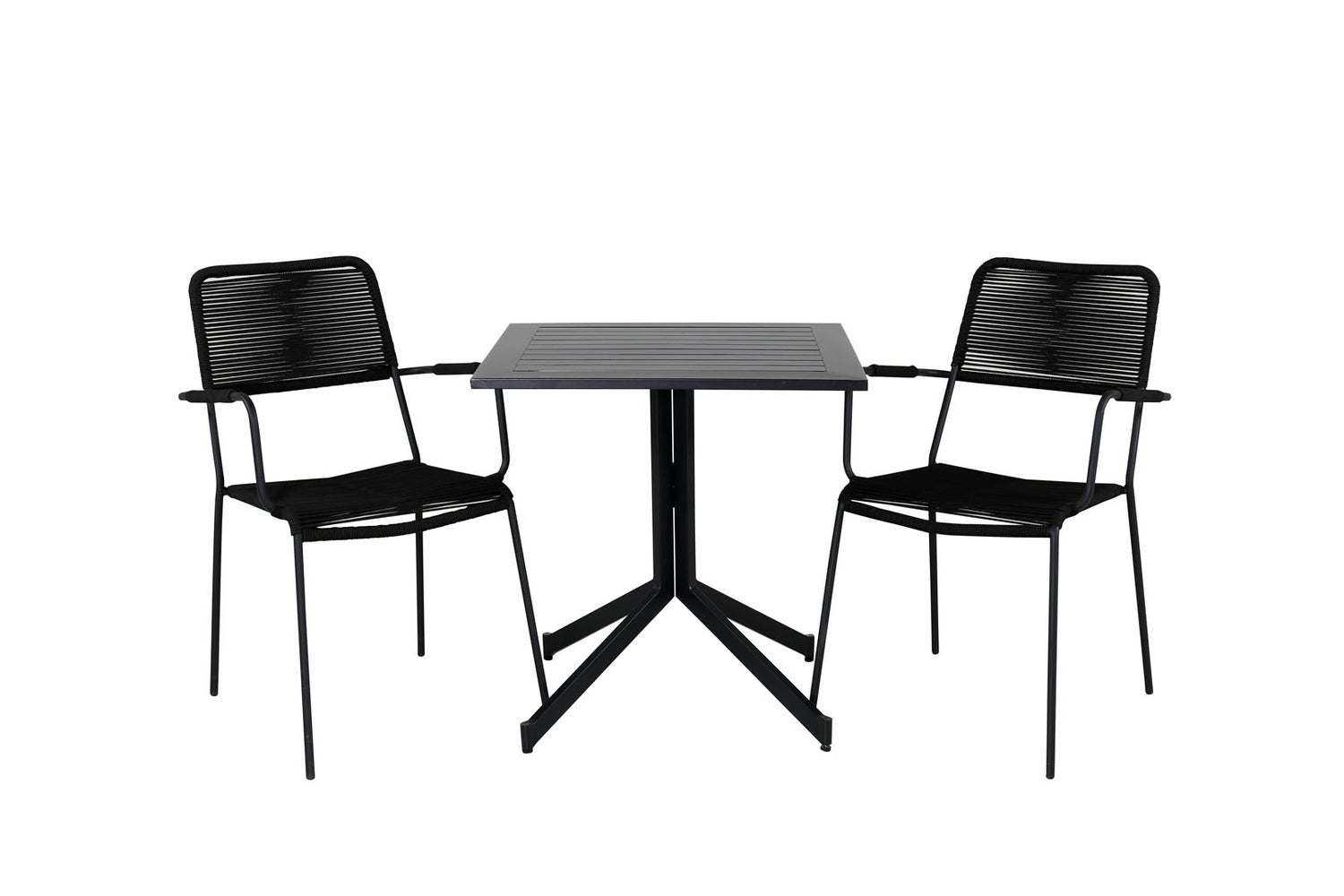 Way Gartenset Tisch 70x70cm und 2 Stühle Armlehne Lindos schwarz.