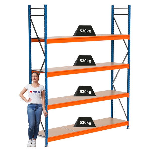 Regal mit vier Ebenen und einer maximalen Traglast von 530 Kilogramm pro Ebene