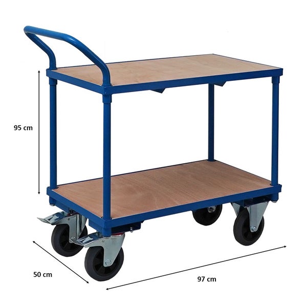 PROREGAL Profi Tischwagen mit 2 Etagen HxBxT 95 x 50 x 97 cm Traglast 400 kg Lichtblau