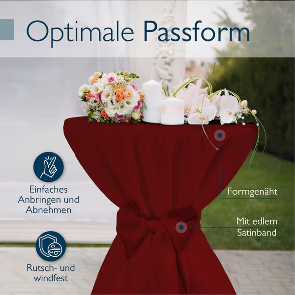 Stehtischhusse mit Satinband, formgenäht und rutschfest