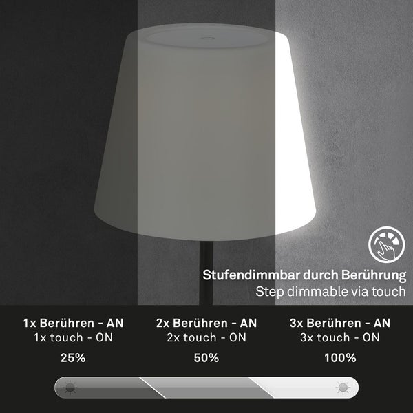 LED Tischleuchte Tischlampe Außen Touchfunktion IP44 4000K schwarz Briloner