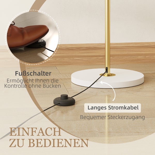 Detailaufnahme eines Fußschalters und eines langen Stromkabels einer Stehlampe