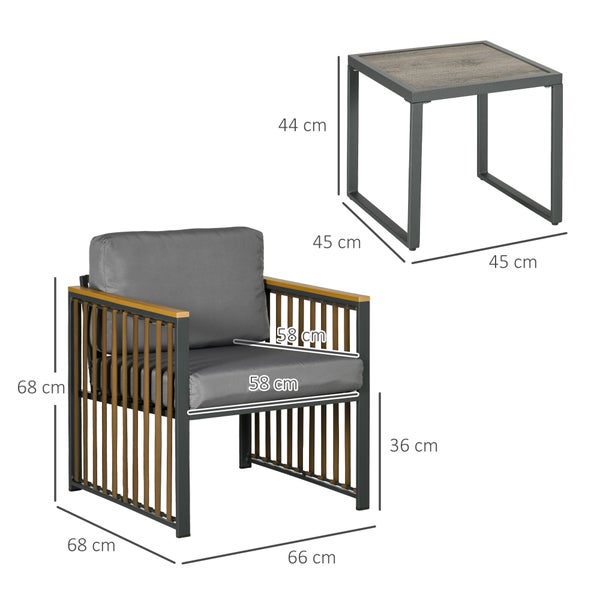 Outsunny 3-tlg. Gartenmöbel-Set, 66L x 68B x 68H cm, PE Rattan, Stahl, mehrfarbig