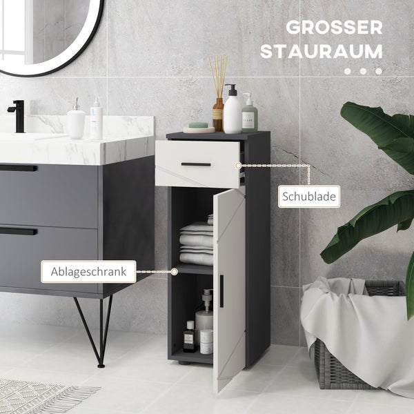 kleankin Badezimmerschrank Beistellschrank Badschrank mit Schublade, Verstellbar Ablagen, Aufbewahrungsschrank für Badezimmer, Wohnzimmer 30 x 30 x 82 cm Grau