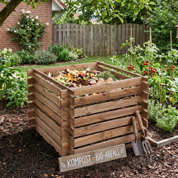 Vergleich von zwei Holzkompostern, ONBEST Modell mit 520 Liter Fassungsvermögen, Wetterschutzlasur und praktischem Stecksystem.