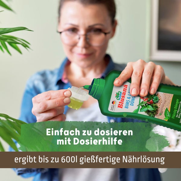 Blusana Bims & Lava Flüssigdünger NPK 10-4-6 Spezialdünger für mineralische Pflanzsubstrate und Gestein 1l Pflanzendünger für Grünpflanzen Kräuter Obst Gemüse Hydrokultur
