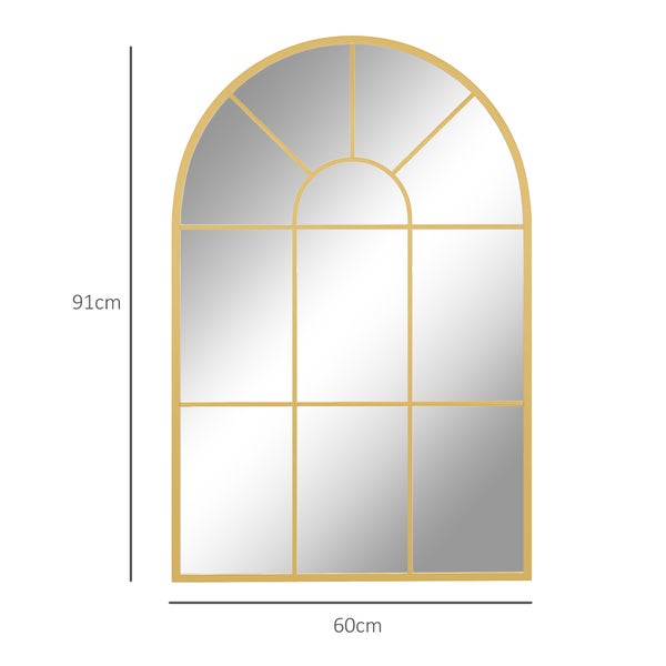 HOMCOM Wandspiegel Fensterspiegel 91 x 60 cm Dekorativ Spiegel mit Metallrahmen Hängespiegel für Wohnzimmer, Schlafzimmer, Gold