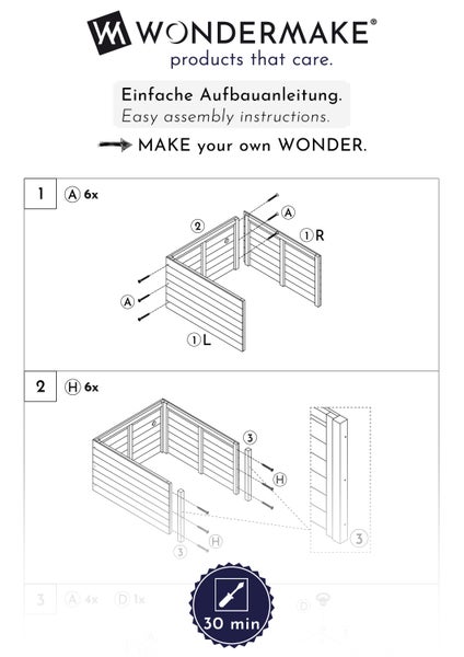 WONDERMAKE® Große Design Mährobotergarage XXL Universal mit Wasserablauf, Holz Haus Pflanzkasten, Mähroboter Unterstand Carport Rasenroboter Garage Flachdach, 78,5 x 96 x 57 cm, anthrazit grau weiß