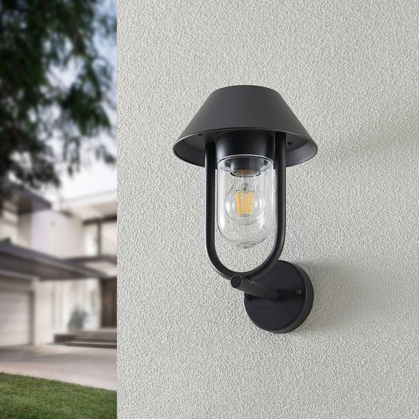 Lucande Wandleuchte außen Olinum (spritzwassergeschützt (Modern) in Schwarz aus Aluminium (1 flammig, E27) - Außenwandleuchten Wandlampe Led Außenlampe Outdoor für Außenwand/Hauswand