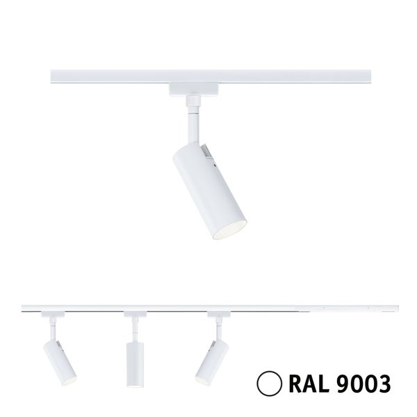 URail Schienenspot Tubo Starterset 3x150lm 3x4W 3000K dimmbar 230V Signalweiß