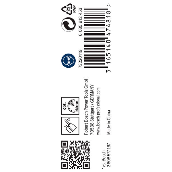 Verpackungsinformationen: Papierverpackung, Augenschutz erforderlich, hohe Drehzahl, Hergestellt in China, Barcode