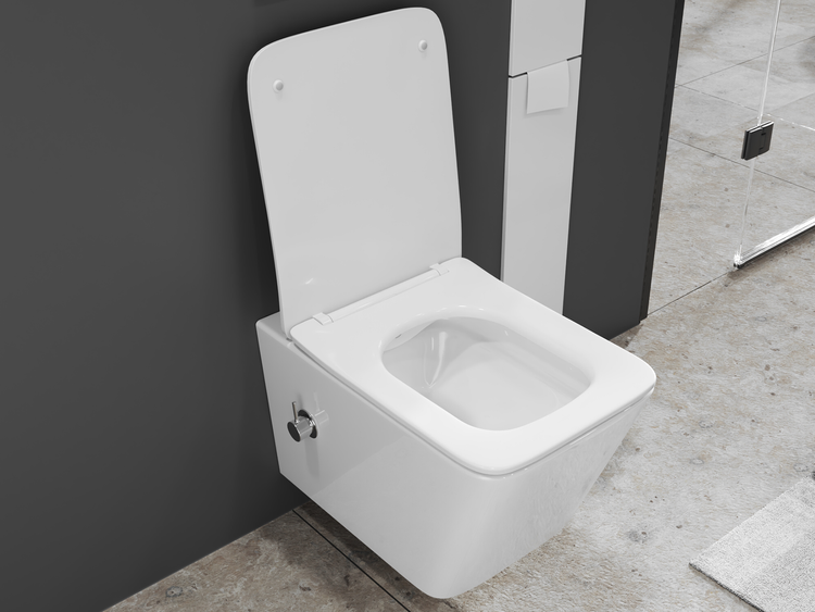 Wand-WC mit offenem Spülrand im Badezimmer