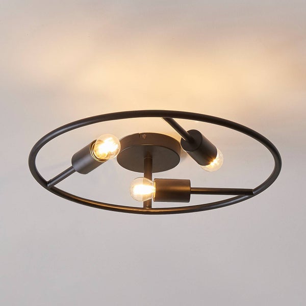 Deckenleuchte mit drei Leuchtmitteln und ovalem Metallrahmen